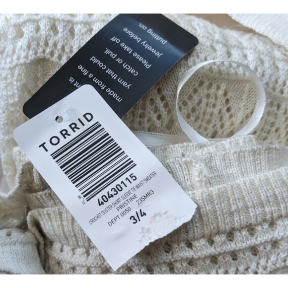 NWT Torrid 3X 4X White Crochet Duster Short Sleeve Tie Waist Sweater Size 22-26 - Picture 8 of 8